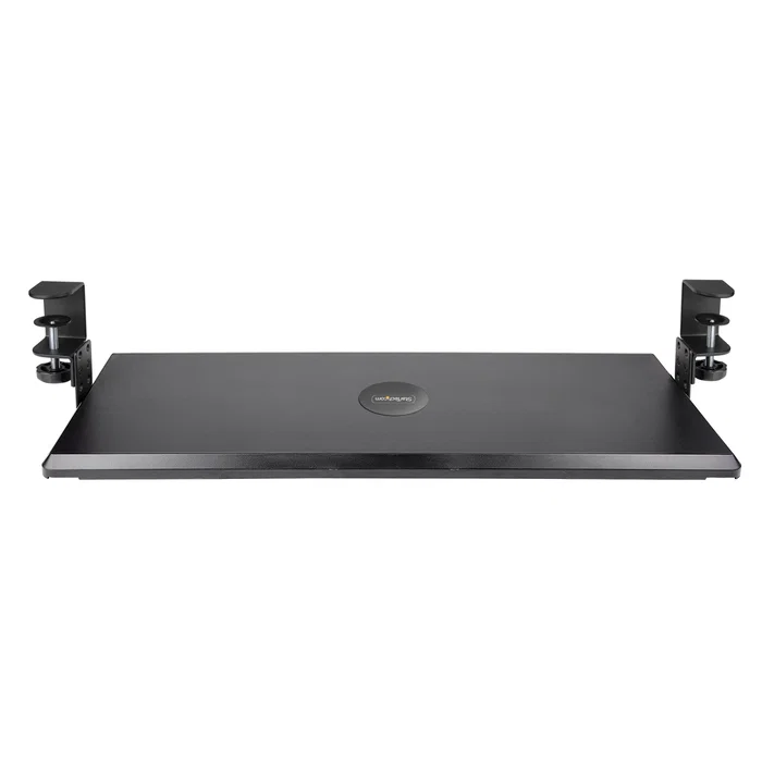 Startech KEYBOARD-TRAY-CLAMP1 Bandeja de Teclado Bajo Escritorio Ajustable y Deslizante - Soporta 12 kg, 3 Alturas, Instalación Fácil, Superficie 700x310 mm, Negro