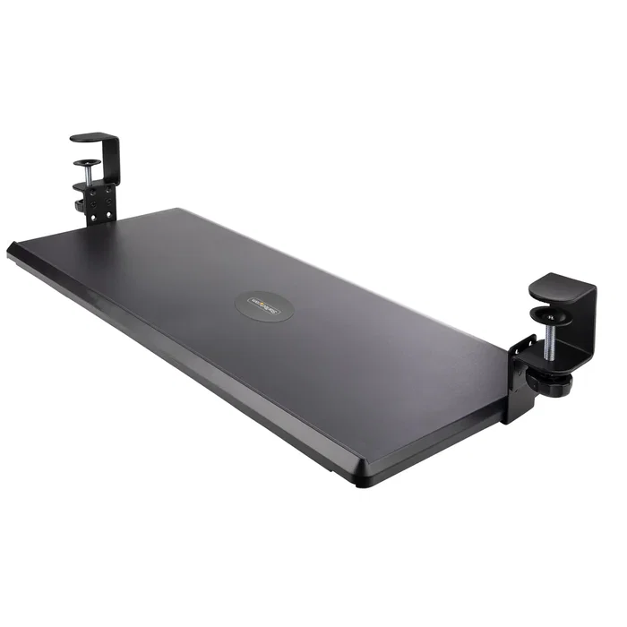 Startech KEYBOARD-TRAY-CLAMP1 Bandeja de Teclado Bajo Escritorio Ajustable y Deslizante - Soporta 12 kg, 3 Alturas, Instalación Fácil, Superficie 700x310 mm, Negro