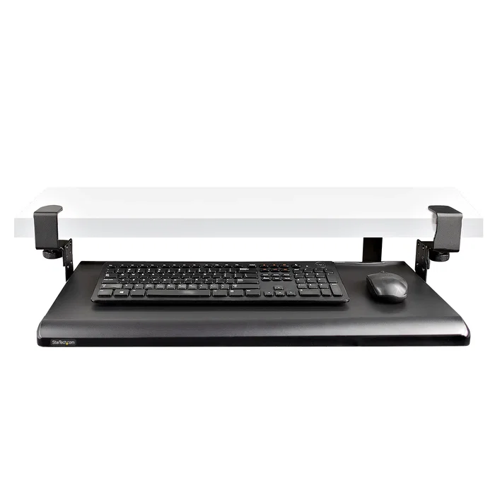 Startech KEYBOARD-TRAY-CLAMP1 Bandeja de Teclado Bajo Escritorio Ajustable y Deslizante - Soporta 12 kg, 3 Alturas, Instalación Fácil, Superficie 700x310 mm, Negro