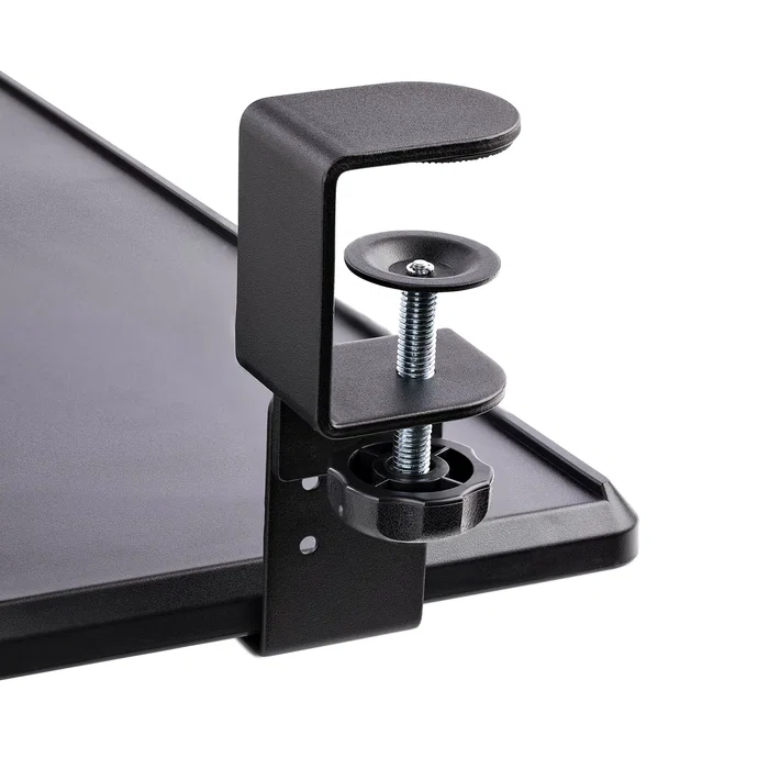 Startech KEYBOARD-TRAY-CLAMP1 Bandeja de Teclado Bajo Escritorio Ajustable y Deslizante - Soporta 12 kg, 3 Alturas, Instalación Fácil, Superficie 700x310 mm, Negro