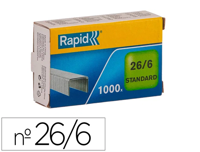 Rapid Grapas 26/6 mm Galvanizada Caja de 1000 Unidades Confort Alambre Flexible (hasta 20 hojas) Rapid Grapas 26/6 mm Galvanizada Caja de 1000 Unidades Confort Alambre Flexible (hasta 20 hojas)