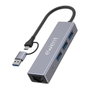 EWENT Hub USB 3.2 Gen 1 EW1159 con 3 Puertos USB-A de 5 Gbps, Ethernet Gigabit RJ-45 y Adaptador USB-C/A, Carcasa de Aluminio Gris