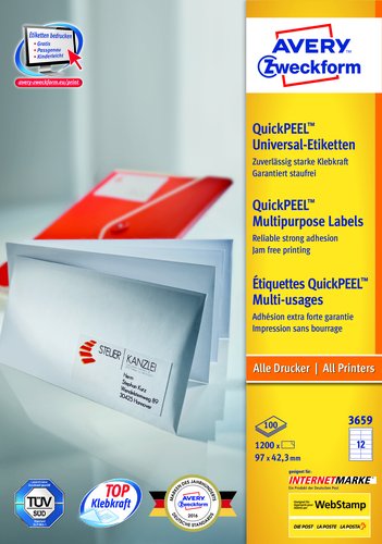 Avery Zweckform Etiquetas A4 Blancas 97 x 42,3 mm
