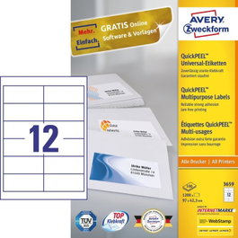 Avery Zweckform Etiquetas Universales 3659, 97 x 42,3 mm, A4, Blanco