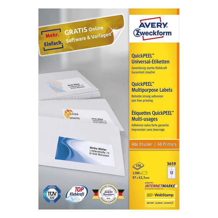 AVERY Zweckform Etiquetas Blancas 97 x 42,3 mm A4 1200 uds.