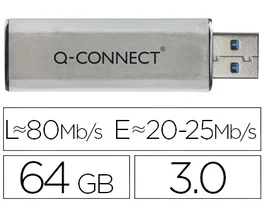 Q-connect Memoria USB Flash 64 GB 3.0 Retráctil Plateado