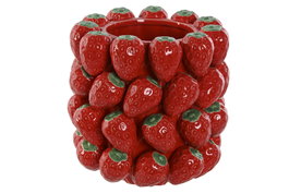 DKD Home Decor Jarrón de Gres Fresas Rojo 23x23x34 cm