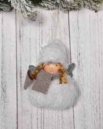 DKD Home Decor Decoración Colgante de Poliéster Niña Blanco y Gris