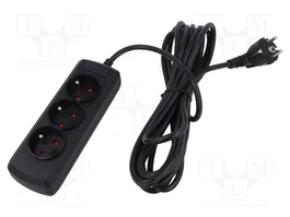 ARCON Regleta de alimentación con 3 tomas, 5m, negro