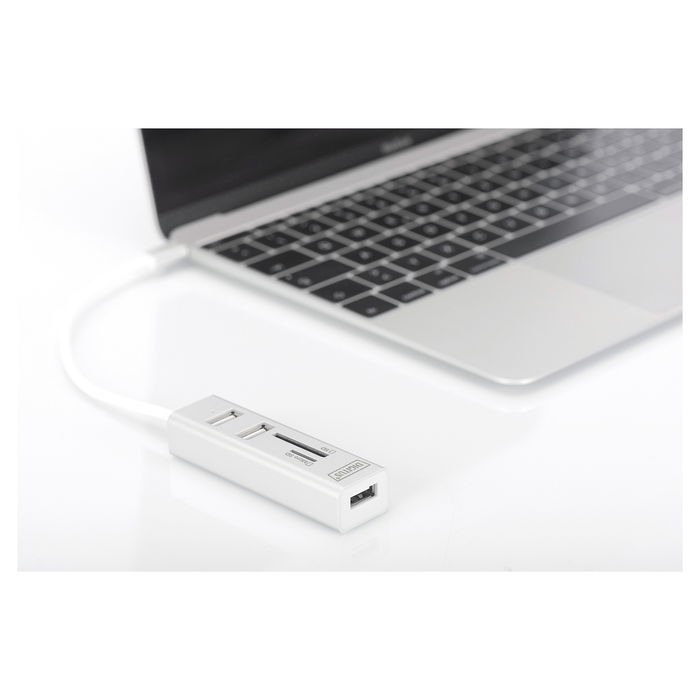 Digitus Hub USB-C 3 Puertos USB 2.0 + Lector Tarjetas MicroSD/SD Blanco