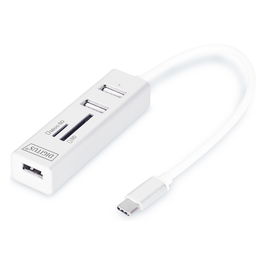 Digitus Hub USB-C 3 Puertos USB 2.0 + Lector Tarjetas MicroSD/SD Blanco
