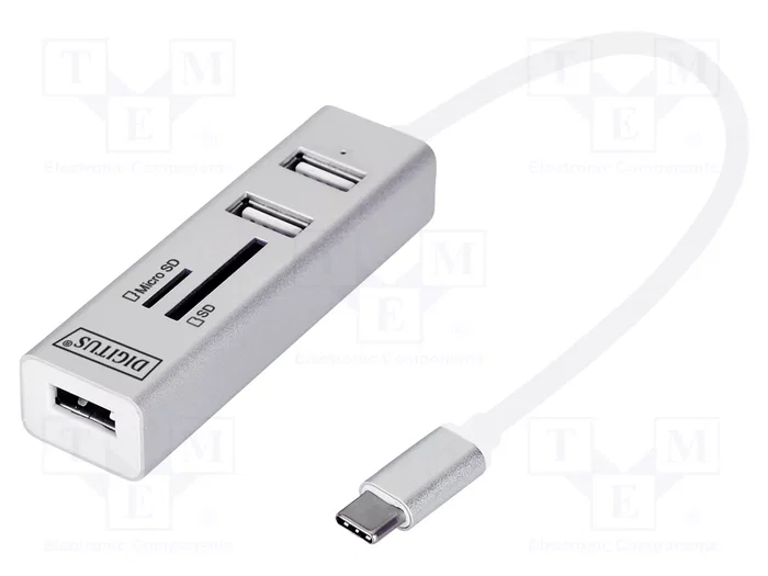 Digitus DA-70243 Concentrador USB Type-C con 3 puertos USB 2.0 y lector de tarjetas Digitus DA-70243 Concentrador USB Type-C con 3 puertos USB 2.0 y lector de tarjetas