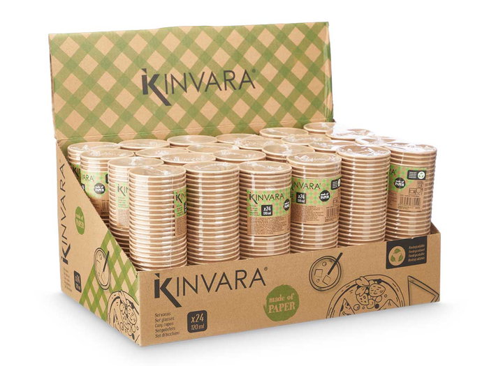 Kinvara Set 24 Vasos Kraft 120 ml Papel Plástico PE 6x6x6 cm (Set de 48)