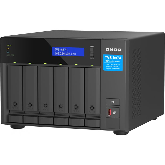 QNAP TVS-H674-I3-16G NAS QuTS hero Torre 6 Bahías Intel Core i3-12100 (4 núcleos/8 hilos) 16GB RAM DDR4, 2x LAN 2.5GbE