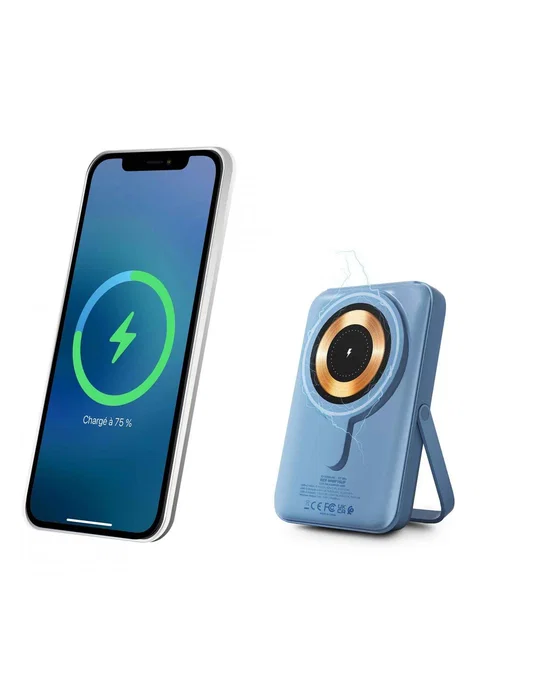 Urban Factory Magnee Power 10000 mAh Cargador Inalámbrico Magnético con MagSafe, Carga Rápida 22.5W, Pantalla LCD, USB-C, Azul