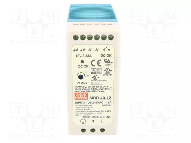MEAN WELL MDR-40-12 Alimentador de impulso de 40W 12VDC