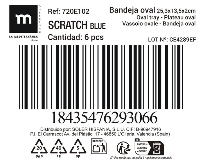 La Mediterranea Bandeja Oval Scratch Blue