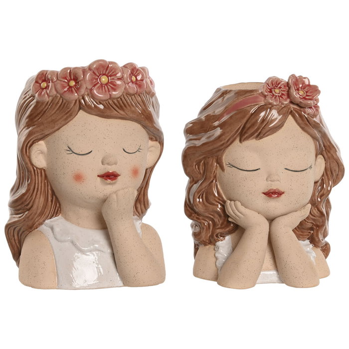 DKD Home Decor Macetero Dolomita Busto Niña Chica Surtido de 2