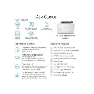HP LaserJet Enterprise M406dn Impresora Láser Monocromo Dúplex Blanca