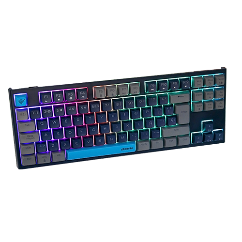 Phoenix Teclado Gaming Mecánico Compacto Royal 87 Teclas, Switches Outemu Brown, Keycaps PBT, Negro - Para Gaming y Oficina
