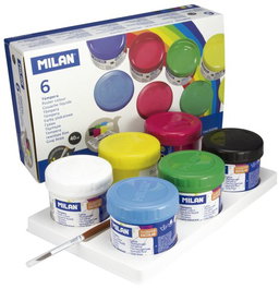MILAN Estuche de Témpera de 6 Colores Surtidos (6x40 ml) con Pincel
