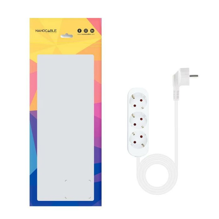 Nanocable Regleta de 3 Tomas, 1.4 m, Blanca