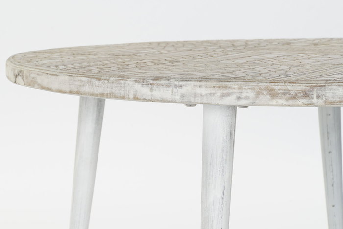 DKD Home Decor Mesita Auxiliar de Mango y Metal Blanco y Dorado