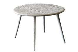 DKD Home Decor Mesita Auxiliar de Mango y Metal Blanco y Dorado