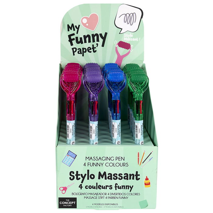 The Concept Factory Bolígrafo 4 Colores Masaje con Rodillo Masajeador y Tintas Intercambiables