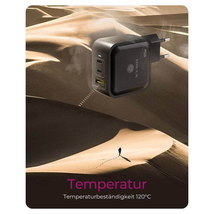 ICY BOX Cargador GaN 65W 3 Puertos PD 3.0 Negro IB-PS1030-PD