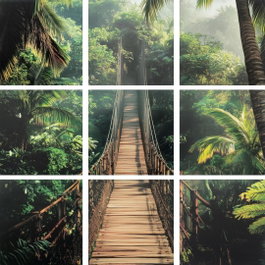 DKD Home Decor Set de 9 Lienzos Puente Selva