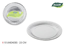 Algon Set 10 Platos Cartón Plateados Redondos 23 cm (18 Unidades)