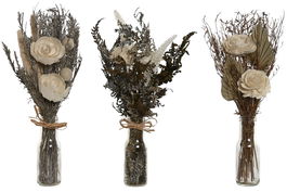 DKD Home Decor Planta Shabby Blanco Natural Flor Seca Cristal 11 x 40 x 11 cm (3 Unidades)