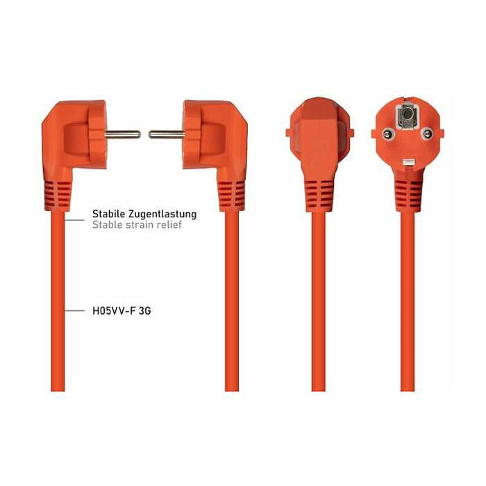 Kabelmeister Cable de alimentación C13 con toma de tierra (90° inclinado) naranja 0,5 m