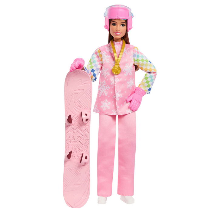 Mattel Muñeca Barbie Snowboarder +10 Accesorios Tabla Snowboard Cambia Color Edad +3 Años