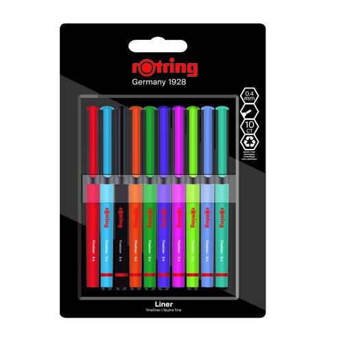 Rotring Fineliner Punta Metálica 0,4 mm de 10 Colores Surtidos Rotring Fineliner Punta Metálica 0,4 mm de 10 Colores Surtidos