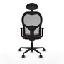 Silla de oficina Jorquera con mecanismo Sincro tapizada con Tela color Marrón y malla color Gris. Equipada con lumbar 1D, Brazos 1D, Cabecero Fijo y Ruedas 65mm nailon