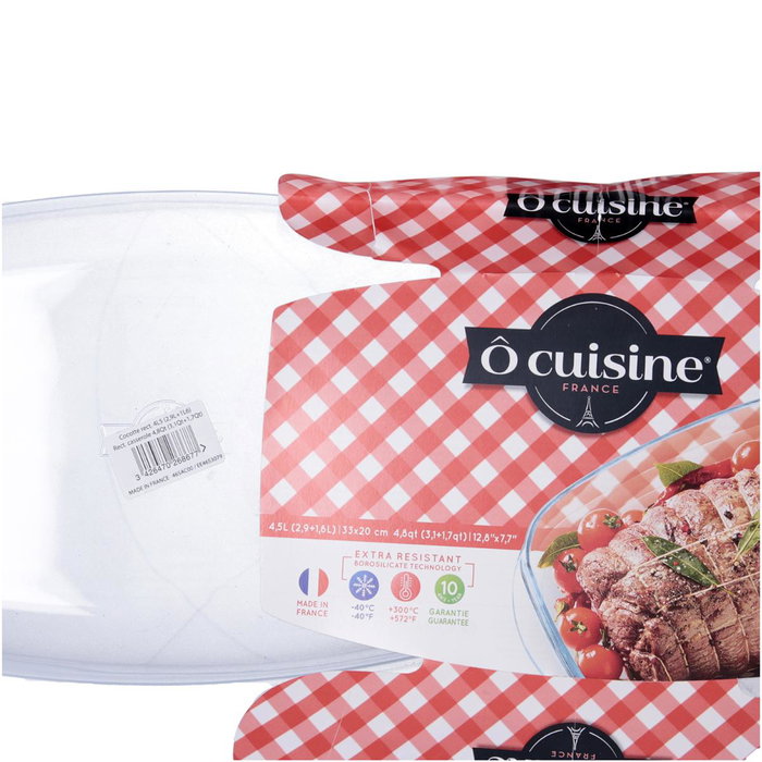 Cacerola Rectangular Tapa Boro Ocuisine Vidrio Ô Cuisine 33x20x10 cm - 4,1 L