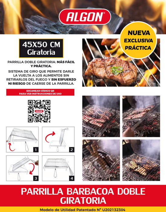 Algon Bbq Parrilla Bbq Giratoria Cromada 45 cm x 50 cm (4 Unidades)
