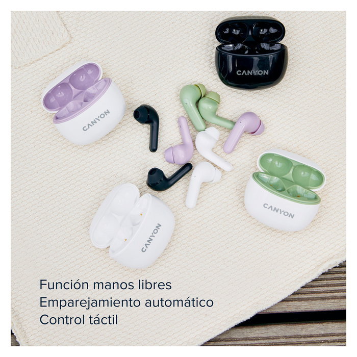 Canyon TWS-5 Auriculares In-Ear True Wireless Verde, Inalámbricos Bluetooth para Llamadas, Música y Deporte, IP33