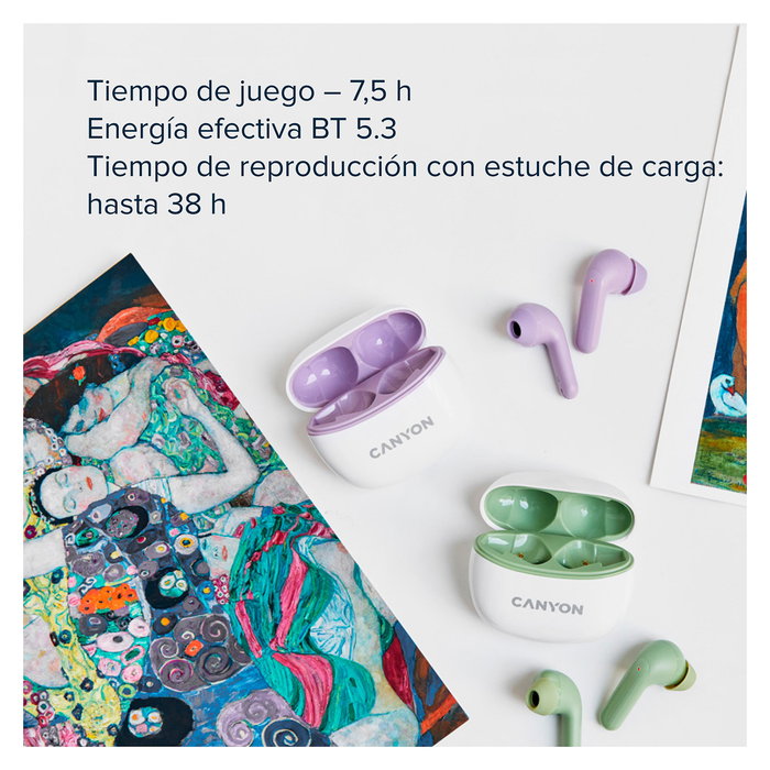Canyon TWS-5 Auriculares In-Ear True Wireless Verde, Inalámbricos Bluetooth para Llamadas, Música y Deporte, IP33