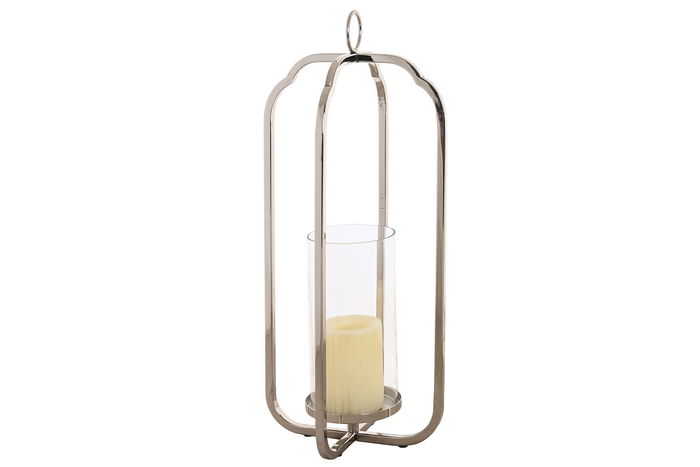 DKD Home Decor Portavela Moderno Plateado Acero y Cristal 21 x 21 x 49 cm