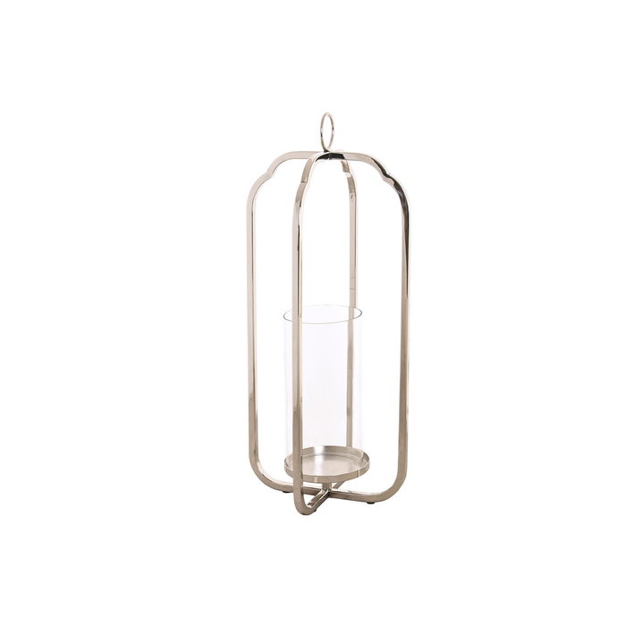 DKD Home Decor Portavelas de Acero y Cristal Cromado Plateado 21x21x49 cm