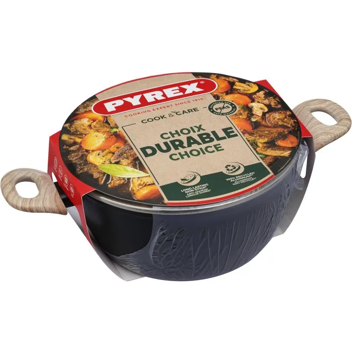 Pyrex Cook & Care Cazuela con Tapa 24 cm, Antiadherente para Inducción, Libre de PFAS - PYR3426470301183