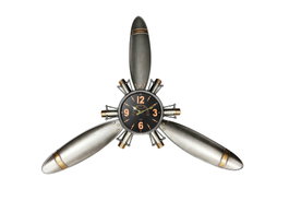 DKD Home Decor Reloj de Pared Metal Hélice Avión Plateado