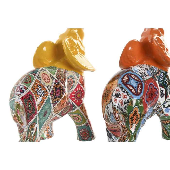 DKD Home Decor Set de 2 Figuras de Elefante en Resina Multicolor