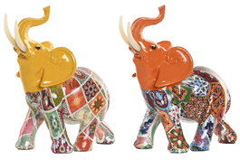 DKD Home Decor Set de 2 Figuras de Elefante en Resina Multicolor