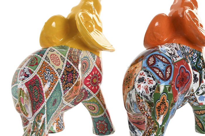 DKD Home Decor Set de 2 Figuras de Elefante en Resina Multicolor