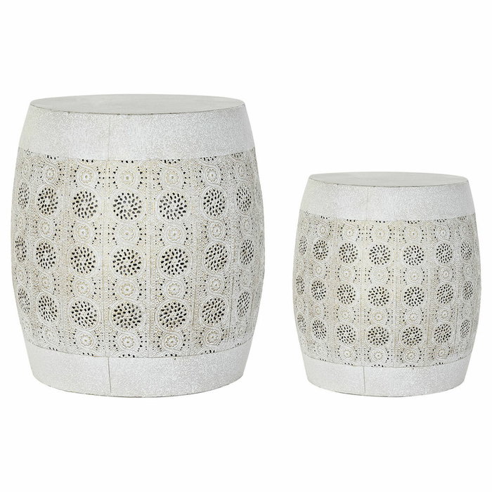 DKD Home Decor Set de 2 Mesitas Auxiliares de Metal Envejecido Blanco y Dorado