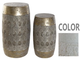 DKD Home Decor Set de 2 Mesitas Auxiliares de Metal Envejecido Blanco y Dorado